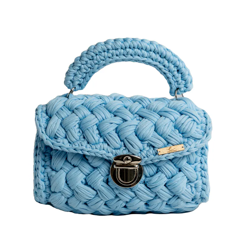 Ecofriendly, Luxury Handmade Crochet women knit hand bag / Sky Blue