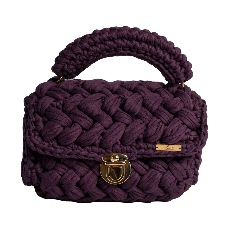 Ecofriendly, Luxury Handmade Crochet women knit hand bag / Deep Purple