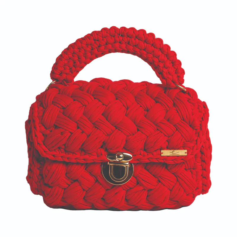 Ecofriendly, Luxury Handmade Crochet women knit hand bag / Carmine Red