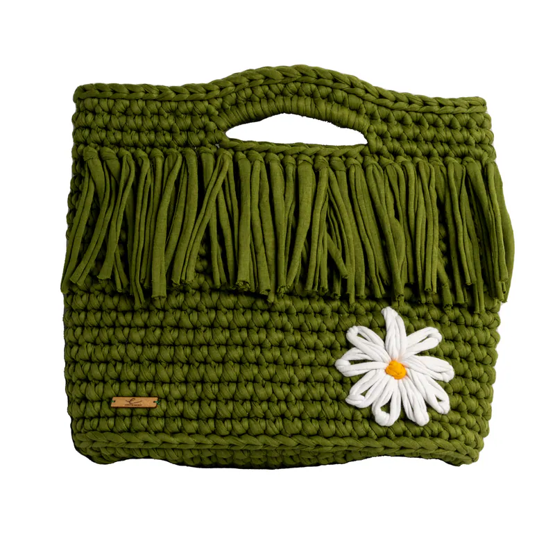 Ecofriendly, Daisy Luxury Handmade Crochet women knit hand bag / Green