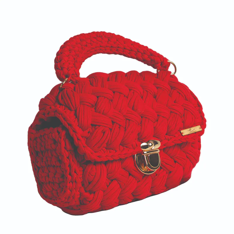 Ecofriendly, Luxury Handmade Crochet women knit hand bag / Carmine Red, view 2