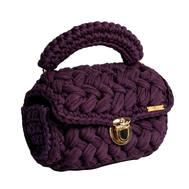 Ecofriendly, Luxury Handmade Crochet women knit hand bag / Deep Purple, view 2