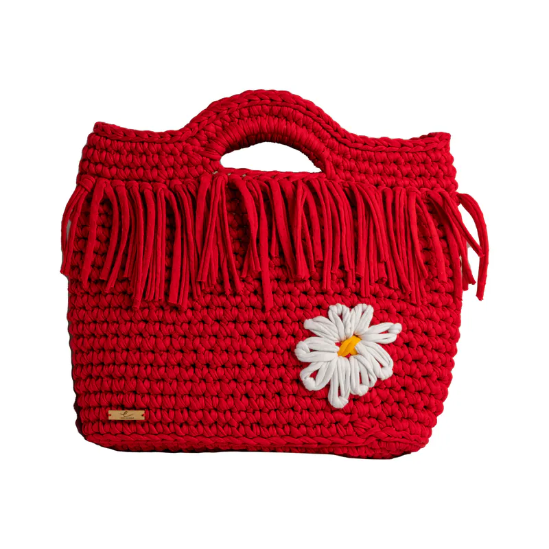 Ecofriendly,Daisy Luxury Handmade Crochet women knit hand bag / Red
