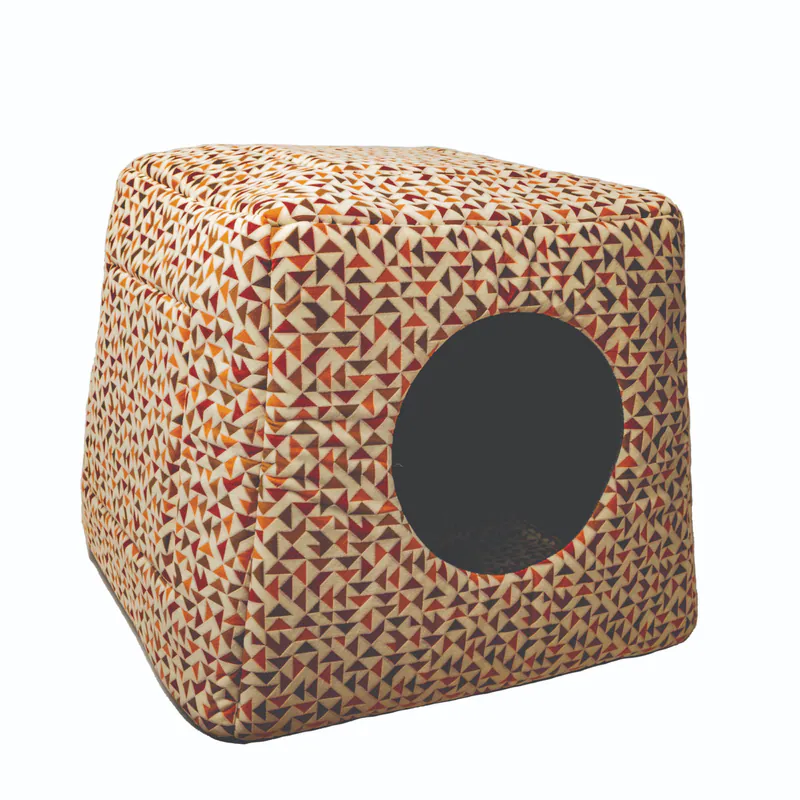 3-in-1 Foldable Pet Kitten Puppy Soft Cave Bed / Triangled Aztec Cream, view 2
