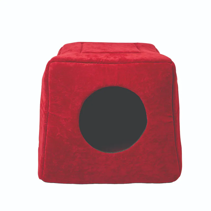 3-in-1 Foldable Pet Kitten Puppy Soft Cave Bed / Carmine Red, view 2