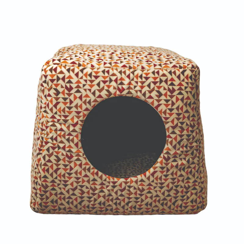 3-in-1 Foldable Pet Kitten Puppy Soft Cave Bed / Triangled Aztec Cream
