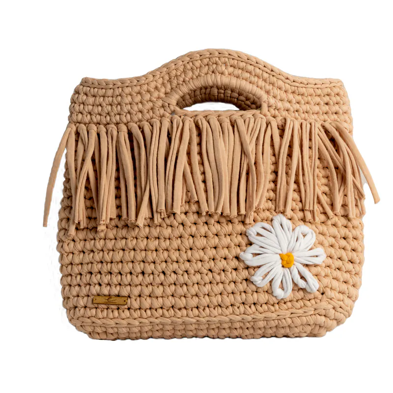 Ecofriendly, Daisy Luxury Handmade Crochet women knit hand bag / Cream