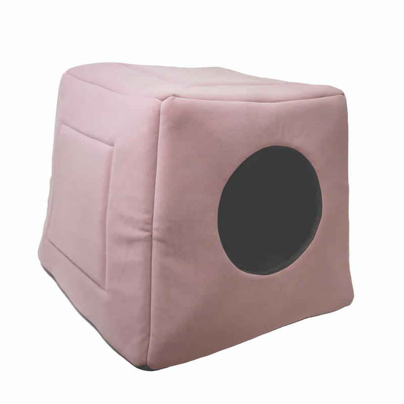 3-in-1 Foldable Pet Kitten Puppy Soft Cave Bed / Rose Pink, view 2