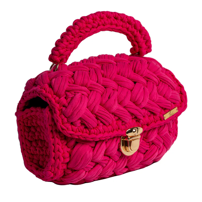 Ecofriendly, Luxury Handmade Crochet women knit hand bag / Fuchsia, view 2