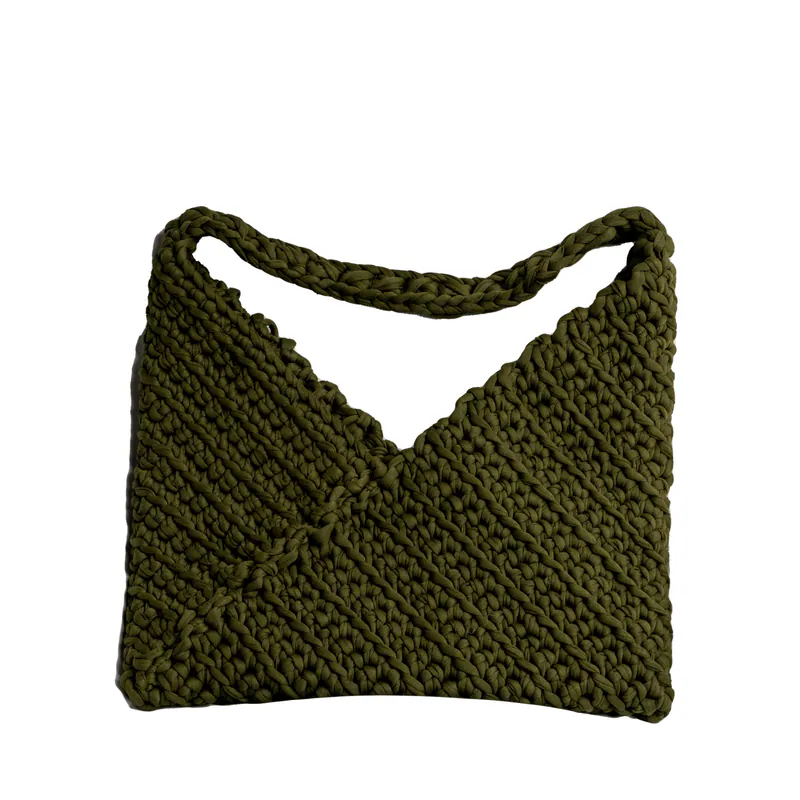 Ecofriendly, Luxury Handmade Crochet women knit shoulder bag / Army Green, view 2