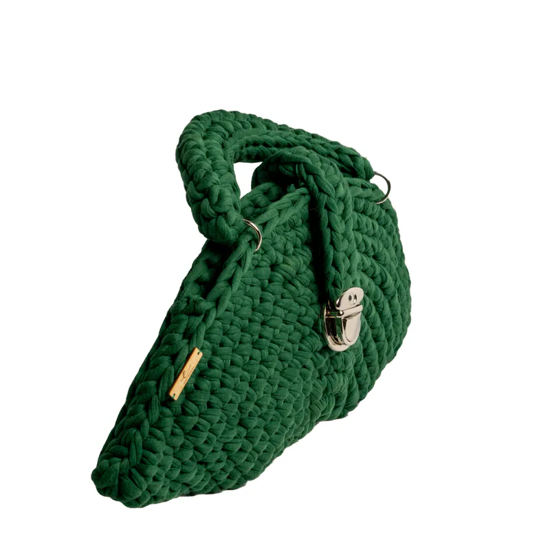 Ecofriendly,Half Moon Luxury Handmade Crochet women knit hand bag / Green, view 2