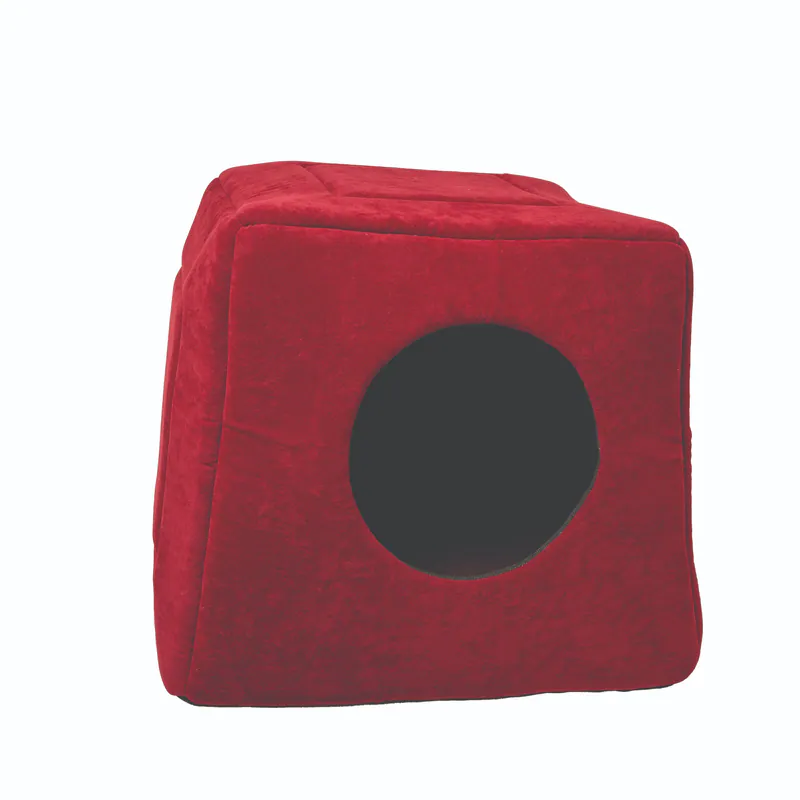 3-in-1 Foldable Pet Kitten Puppy Soft Cave Bed / Carmine Red