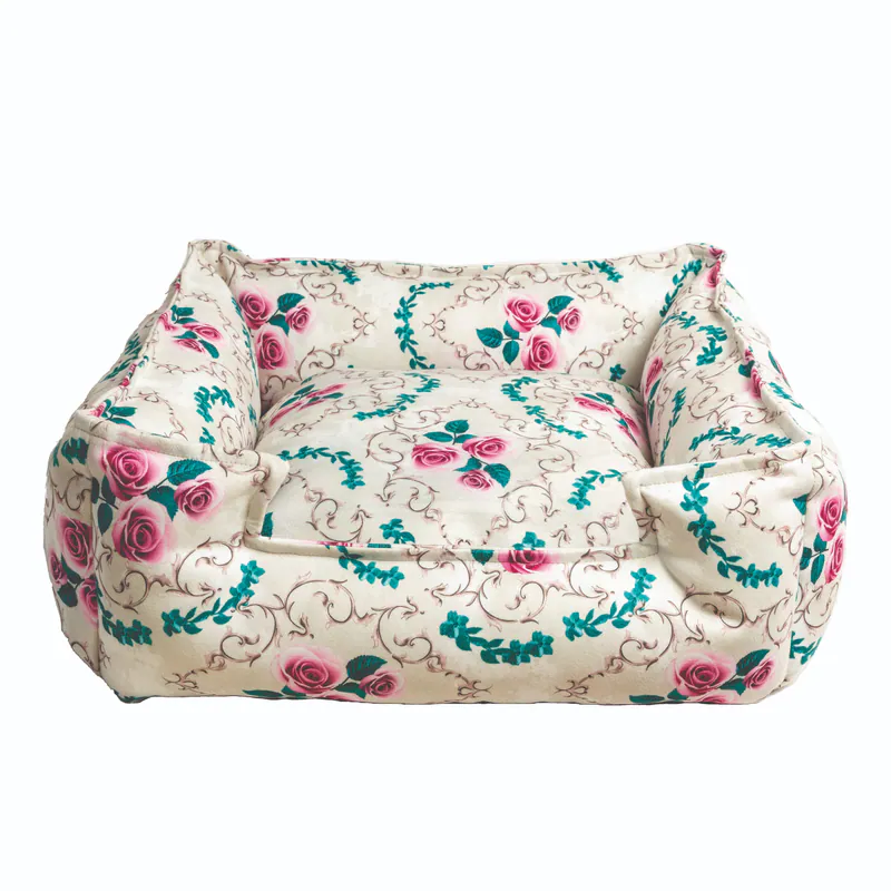 Pink Roses on Cream Printed Velvet from SOFIA FLORAL Collection