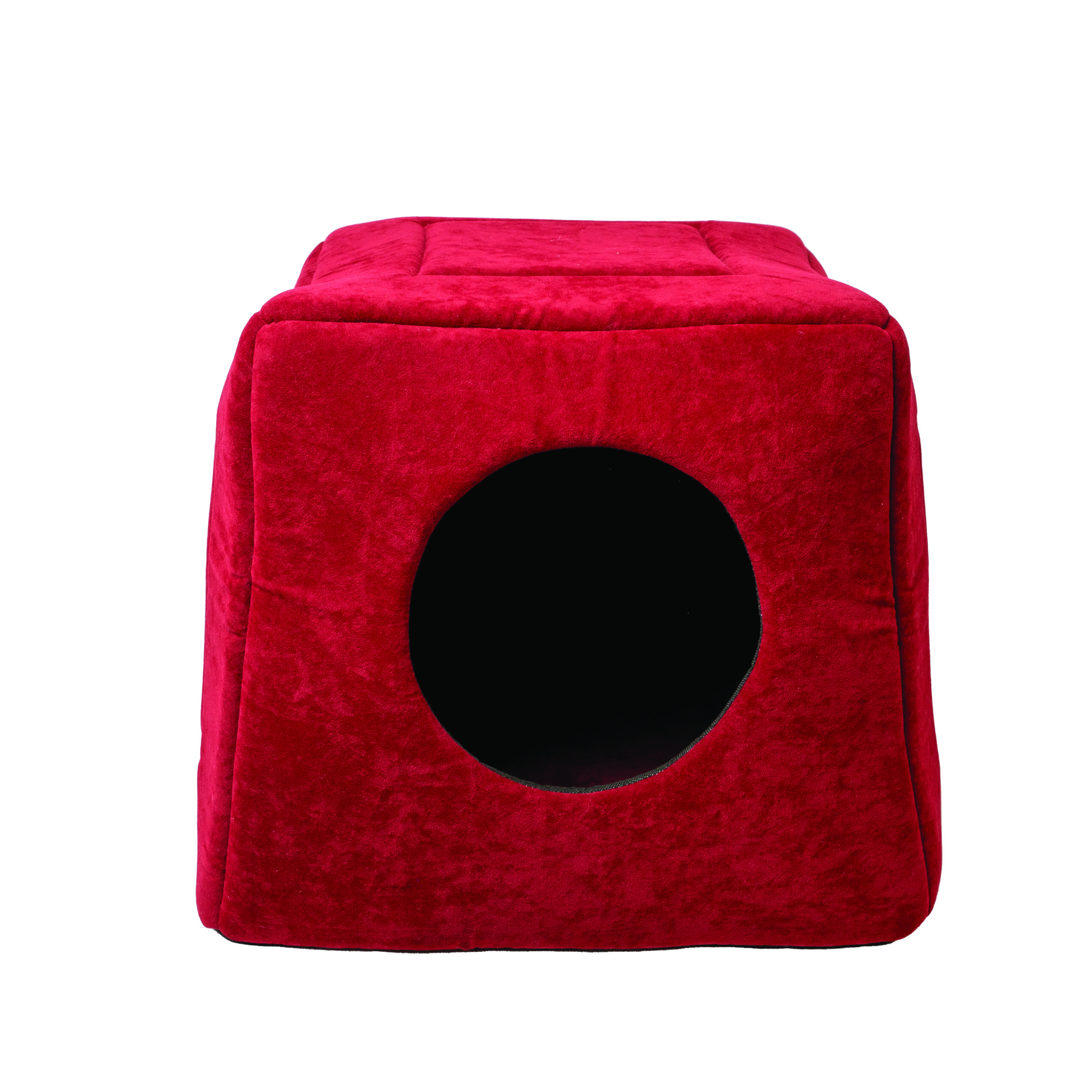 3-in-1 Foldable Pet Kitten Puppy Soft Cave Bed / Carmine Red